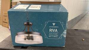 Canarm Riva 16" 3-Light Dual-Mount Chandelier, Matte Black & Faux Wood, Seeded g